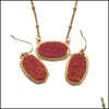 Earrings Necklace Designer Oval Drusy Druzy Dangle Jewelry Set Gold Plated Druse Choker Women Wedding Party Drop Delivery Sets Dh0Co