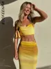 Zweiteiliges Kleid BOOFEENAA Urlaubsoutfits für Frauen 2 Rocksets Farbverlauf Gelb Strandparty Resortkleidung Sommer 2023 C69 DZ16 230306