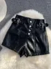 Women's Shorts PU Leather Women Spring 2023 Korean Style High Waist Single Breasted Black Slim Female Casual Short Trousers