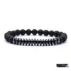 Beaded Strands 10Pc/Set Black Men 8Mm Beads Bracelet Set For Women Healing Energy Bracelets Handmade Jewelry Drop Delivery Dhjtv
