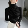 Women's T-Shirt Pleated Stretch T-shirt Autumn and Winter Turtleneck Bottoming Pullover Women's Casual White Basic Top Shirts Harajuku Gothic 230306