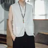 Herentanktops 2023 Chinese stijl mouwloze vest mannen Traditionele pure katoenen vest zomertouw knop Cardigan top los homme