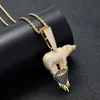 Ударные украшения хип -хоп белый медведь заморозили подвесное ожерелье Золото, заполненное цирконом, ожерелье с цирконом с веревочной цепью