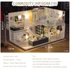 Doll House Accessories Cutebee Diy Dollhouse Kit Wood Doll House Miniature House Furniture Kit Toys for Children Christmas Gift 230307