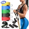 Weerstandsbanden 11PCSSet latex set oefening yoga buis trek touw fitness sport rubber elastische spierkracht training 230307