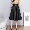 Skirts Medium Long Pu Leather Skirt Womens High Waist Elegant Fashion A Line Pleated Vintage Office Ladies Midi 2023