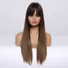 Synthetic Wigs Easihair Women Long Straight Black to Brown Ombre Wigs with Bangs Synthetic Natural Hair Daily Cosplay Heat Resiatant 230227