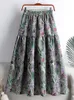 Skirts Qooth Spring Stitching Jacquard Floral Embroidery Mid-length A-line Skirt Women's High Waist Chic Elegant Skirt QT1676 W0308