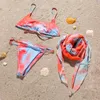 Women's Swimwear 2023 Tie Dye Bikini Female Swimsuit Women Three-pieces Set Halter Bather Printed Bathing Suit Swim Lady