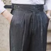 Men's Pants Fashion Mens Dress High Waist Straight Men Spring Business Versatile Belt Trouser Gentleman Paris Button 230307