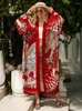 Damen-Bademode, Strand-Kimono, lockerer, großer, seidiger Badeanzug, Sarong-Kaftan mit rotem Aufdruck, für Damen, Tuics, Pareos