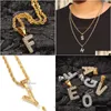 Pendant Necklaces Iced Out Mens Hip Hop Necklace Fashion Womens Gold Sier Stainless Steel Diamondstudded Mini Letter Drop De Dhgarden Dhyex