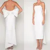 Witte thee lengte avondcocktailjurk 2023 met grote boog strapless zacht satijn simpele prom feestjurk huiskomst slijtage robe de soriee