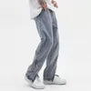 Męskie dżinsy kostki Zagrypowane umyte retro dżinsy proste szerokie kieszenie na nogawkach Zwykłe dżinsowe spodnie luźne spodnie Hip Hop Z0301