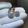 Dangle Earrings Fashion Gold Heart-shaped Ladies Ear Studs With Large Round CZ Pendant Elegant Girl Jewelry