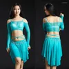 Scene Wear Belly Dance Clothes Practice Women Costume 2 Pieces Set av axelklänningar för flickor sexiga