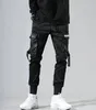 Calça masculina cargo fitas pretas blocos harém harém harém harajuku sorto de hip hop casual calças masculinas 230307