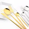 Dinnerware Sets Drmfiy Black Gold 30Pcs Knife Fork Spoon Cutlery Set Stainless Steel Chopsticks Silverware Kitchen Tableware