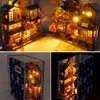 Decorative Objects Figurines Miniature house with Furniture Hut Model Cherry Blossoms Bookends Japanese Store Toys Gifts DIY Book Nook Shelf Insert Kits 230308