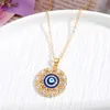 Creative Blue Devil's Eye Alloy Pendant kettingen Micro-diamond set Link Chain Women ketting sieraden accessoire