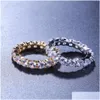 Met zijstenen Hip Hop Bling Heren Dames sieraden ringen goud sier single row zirkon diamant verloving ijsje uit druppel