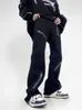 メンズジーンズホウズーパンクブートカットジーンズメンスリムジッパーデニムパンツベルボトムスヒップホップブラックズボン男性ストリートウェア日本のカジュアルZ0301