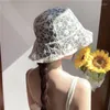 Breda randen hattar spets hatt för kvinnor mjuk blomma sol floppy ihålig sommarfiskare damer hinka grossistbevis