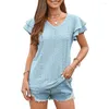 Magliette da donna 2023 T-shirt estive a V per donne Fashion Hollow Out Shorled Short Short Female Shirt Ladies Ladies Basic Cashing Tops Casual