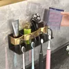 Toothbrush Holders Wall Mounted Holder Aluminium Alloy Toothpaste Rack Bathroom Household Space Saving Accessories Punch Free 230308