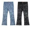 Men's Jeans High Street Full Flower Print Patchwork Washed Jeans Pants for Male and Female Retro Straight Baggy Casual Flare Denim Trousers Z0301
