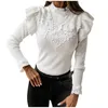 Women's T Shirts Woman Shirt Blouse Women's Casual Long Sleeve Ruffle Top Ribbed Knit Tee Slim Fit Frilled Belly Exercise Equipment