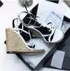 Newst Cassandra Wedge Espadrilles Designer Sandalen Lederpumpen Strohwebel Teilen Hochzeitskleiderschuhe Knöchelgurt Plattform Sandale EU35-41 mit Kiste