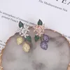 Orecchini pendenti lucidi CZ lungo giallo viola rosa zircone cubico pietra fiore partito orecchino a goccia per accessori gioielli da donna