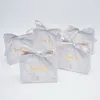 Creatieve gunsthouders mini grijs marmeren cadeauzakje doos voor bruiloftsfeest baby douche papier chocolade dozen pakket decoratie voor dankje feestbenodigdheden lint CL1961