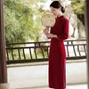 Etniska kläder 2023 Spring Chinese Style Velvet 3/4 Sleeve Cheongsam Dress for Women Vintage Slim Long Qipao Förbättra orientaliska årsklänningar