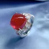 Кластерные кольца 12 мм Ruby Diamond Ring Real 925 Серебряное обручальное кольцо для женщин для женщин обручальные ювелирные изделия
