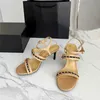 2023 Womens Fashion Sandals Channel Luxury Brand Summer Populate Leather High Heel Leisure Holiday Flats 07-016