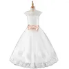 Girl Dresses Lace Flower For Weddings A-line Cap Sleeves Tulle Bow Long First Communion Little Kids Baby