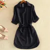 Casual Dresses White Tunic Woman Dress Summer Office Lady Chiffon Shirt For Women Short Sleeve Solid Sashes Fashion Vestidos