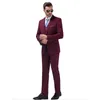 Men's Suits Burgundy Men's Wedding Party / Evening 3 Piece Solid Colored Standard Fit Single Breasted One-button 2023