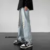 Mäns jeans vita blå svart rippade jeans män mode casual jeans män streetwear hiphop löst hål denim byxor mens byxor z0301