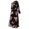 Vestidos casuales para mujer Estampado floral Un hombro Vestido corto fruncido Manga de mariposa Dobladillo asimétrico Abrigo Tamaño frontal Invierno