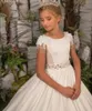 Girl Dresses Girl's ivoor Wit prachtige bloemenjurk bloemen Appliques Kinderen Pageant -jurken Princess Verjaardagsfeestje Dressgirl's