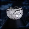 Mit seitlichen Steinen Hip Hop Baguette Cluster Cz Iced Out Diamant Ring Hochwertiges Weißgold Bling Mode / Herrenringe Drop De Dhgarden Dhyof