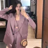 Two Piece Dres's Autumn Fashion Purple Blazer Sling Skirt Suit Casual Professional Wear Korean Elegant Dress Set 230308
