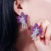 Stud Earrings EYIKA Luxury Design Mirco Pave Zircon Big Rose Red Flower Long Drop Women Fashion Wedding Banquet Earring Jewelry