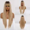 Synthetic Wigs Easihair Women Long Straight Black to Brown Ombre Wigs with Bangs Synthetic Natural Hair Daily Cosplay Heat Resiatant 230227