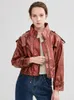 Couro feminino Aoototii Spring Women Motor Motão Biker Color Clear Faux Jacket Shortwear Feminino Feminino Zíper Lúdicos fora