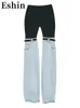 Pantalones para mujer S Eshin Design Sense Splicing Jeans Primavera 2023 Cintura alta Pierna ancha recta Moda Personalidad Chic Mujer TH1098 230308