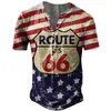 Men's T-Shirts Vintage Button 66 Route V-neck American T Shirt Short Sleeve Gothic T Shirt For Men Oversized Tops Tee Shirt Men Punk Streetwear 230307